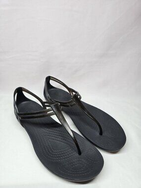 Crocs Isabella Women's Size 9 Black Jelly T-Strap Iconic Comfort Sandals